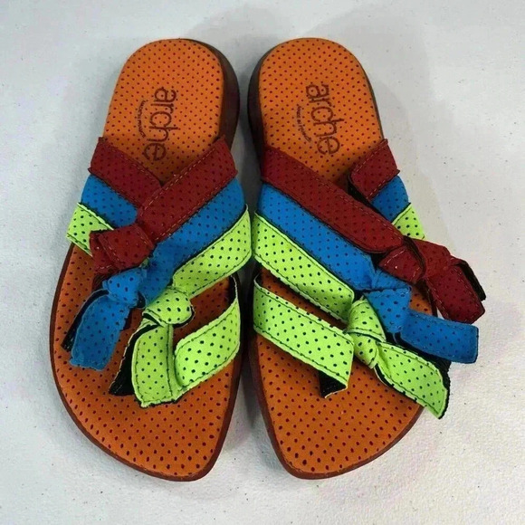 Rare Arche Nubuck Slides Neon Colorful Beach Sandals Size 8 NEW Vintage Bright - Picture 3 of 9